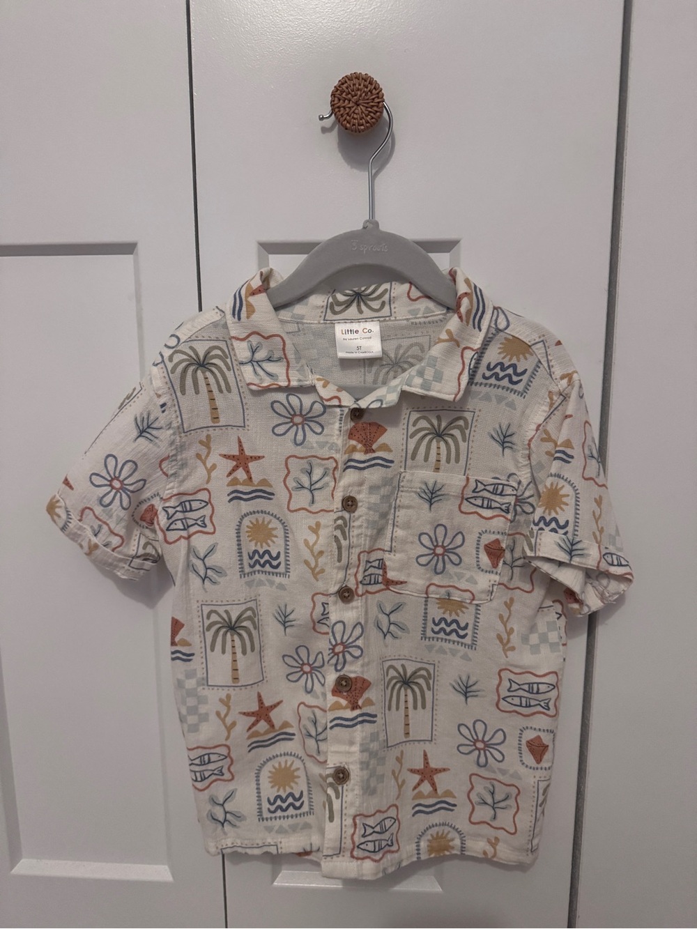 Little Co. Boys' Cream Tropical Print Button-Down Shirt